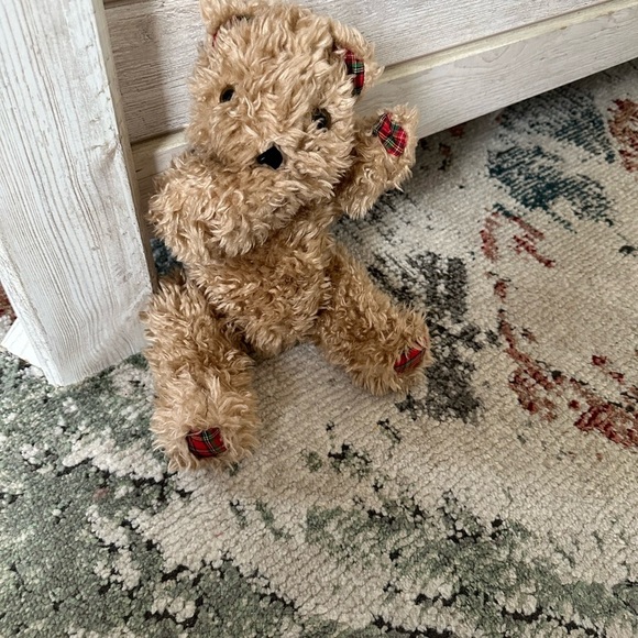 Vintage Shaggy Jointed Brown & Plaid Kiss Blowing Teddy Bear Plush THE CUTEST - Picture 15 of 15